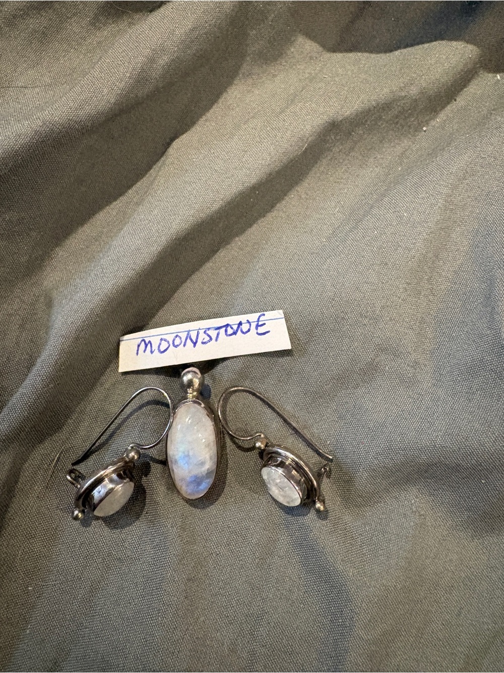 Moonstone Sterling Silver Pendant and Earrings Set - White Moonstone